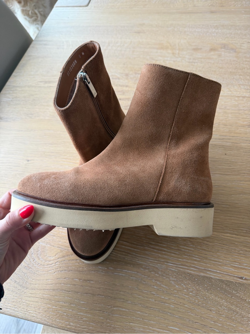 Aquatalia Suede Platform Ankle Boots— made in Italy—size 8—quiet luxury
